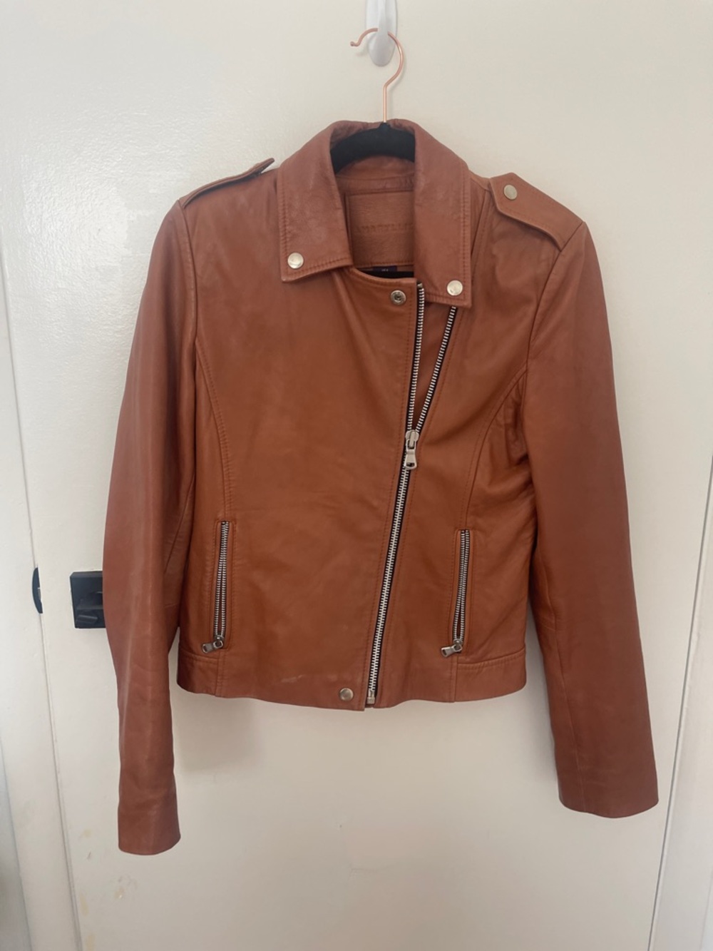 Amaryllis Brown Leather Asymmetric Moto Jacket